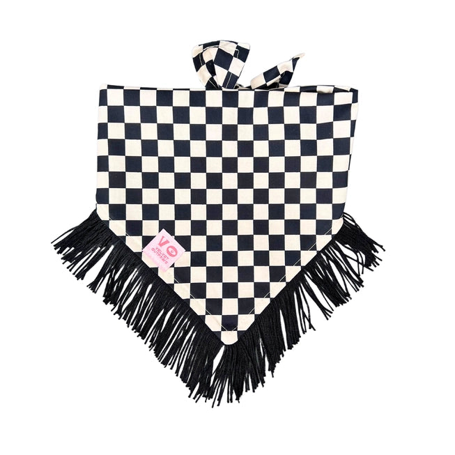 Velvet Outpaws Fringe Dog Bandana - Black & White Checker - The Dog Shop